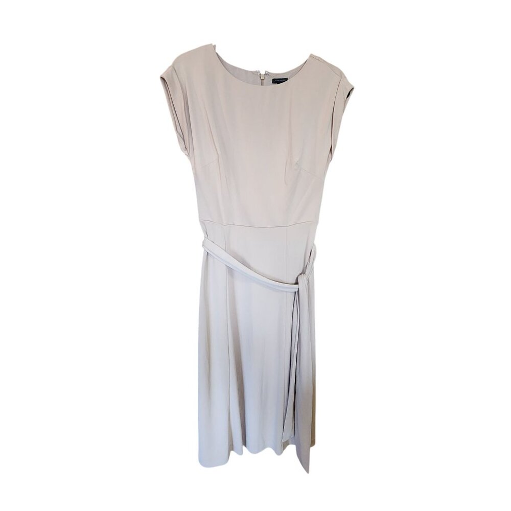 Ann Taylor Womens Beige Cap Sleeve Midi Dress W/ Belt Polyester Blend Size 4P NW
